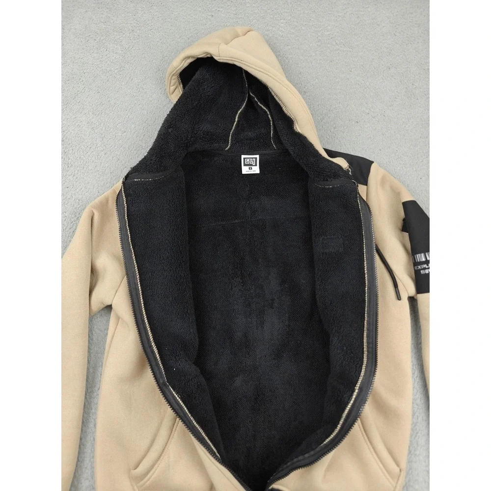 GTL4 Hoodie Mens Small‎ Beige Sherpa Lined Full Zip Fleece Heavyweight Jacket